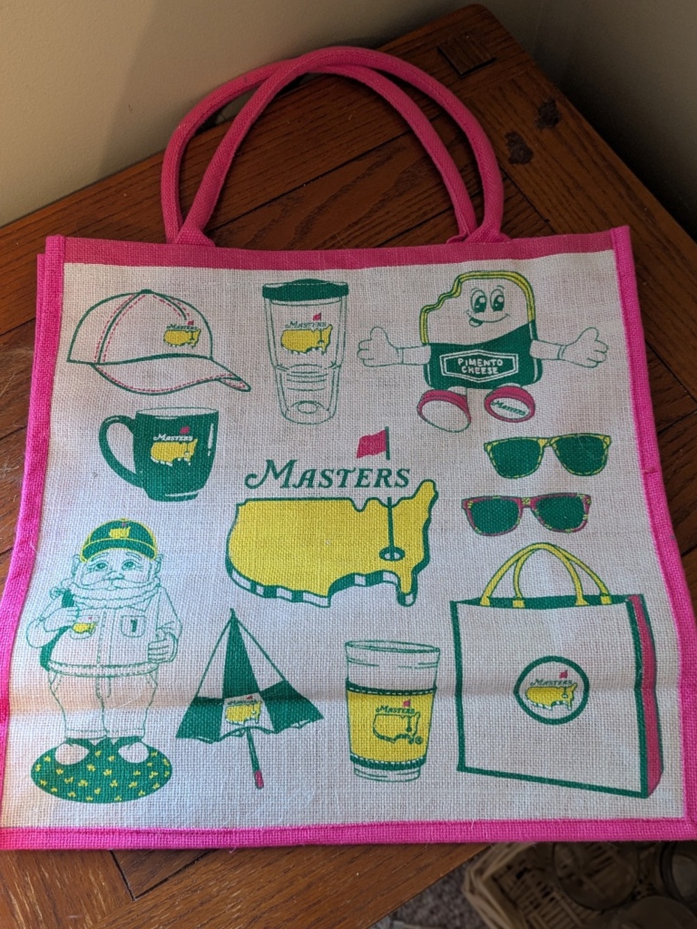 The Masters 2026 Iconic Jute Tote Bag Hot Pink Augusta National Golf Club NWT